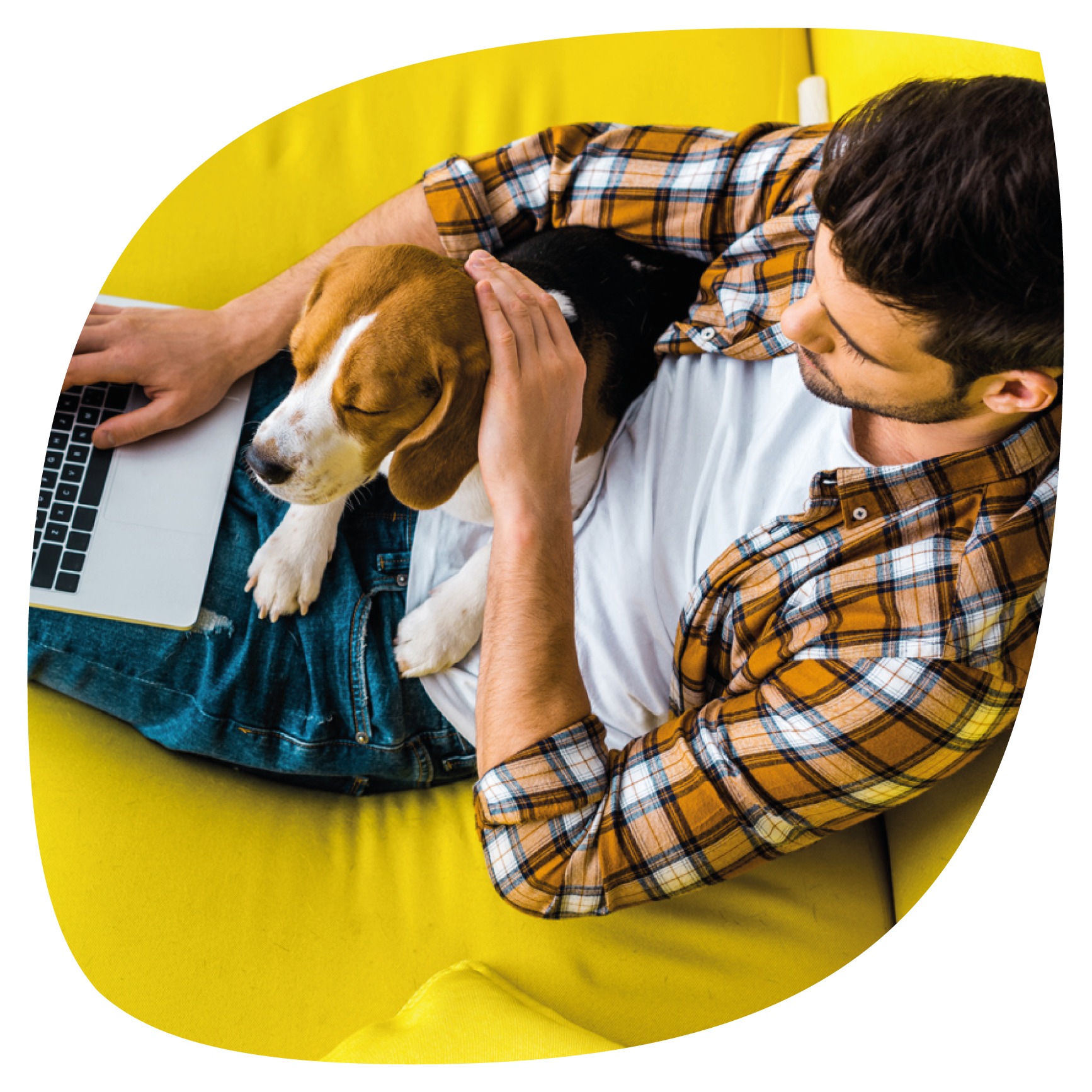 image of person sat on sofa, working from home